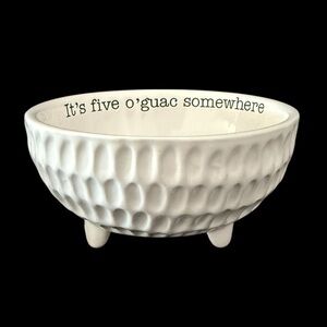 Mud Pie White/Black Guacamole Bowl-It’s five O’Guac Somewhere Footed Ceramic EUC